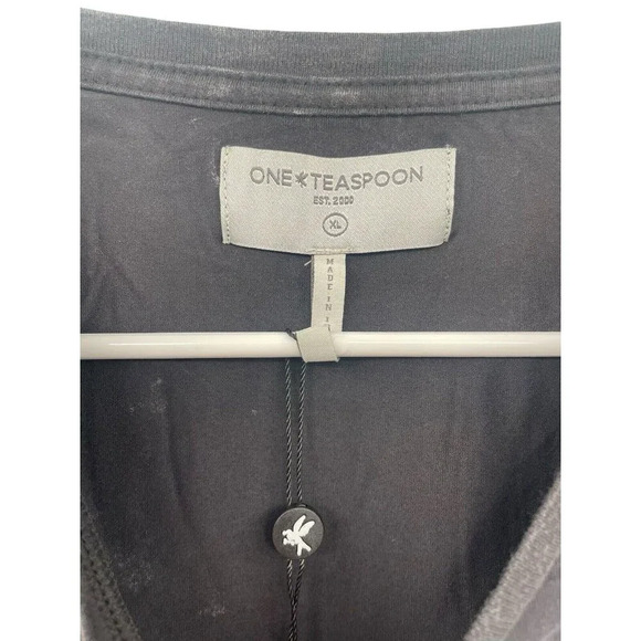 One Teaspoon Washed Black Smiley Logo Fitted Tee Shirt Size XL US 10 - Picture 4 of 9